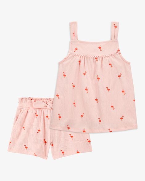 Product image 1 of Toddler 2-Piece Flamingo Pom Pom Tank & Play Shorts Set - Pink