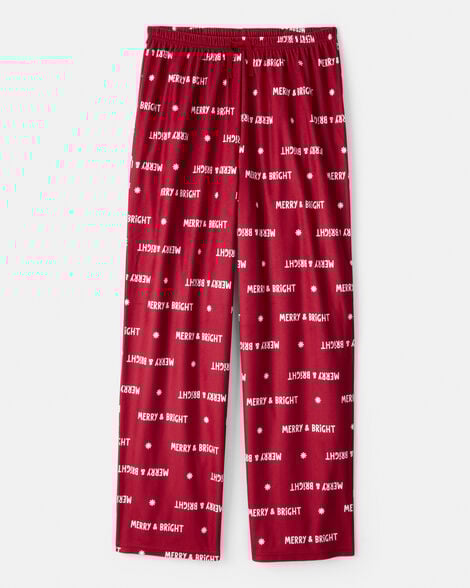 adult merry & bright holiday print pajama pants - red