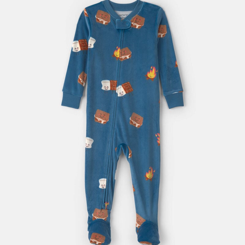 Baby Boy 1-Piece Smores 2-Way Zip DreamPlush Snug Fit Footed Pajama - Blue
