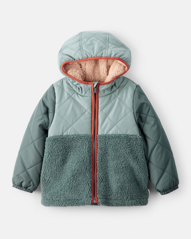 Product image 1 of Toddler Boy Long-Sleeve Midweight Quilted Sherpa Jacket - Green