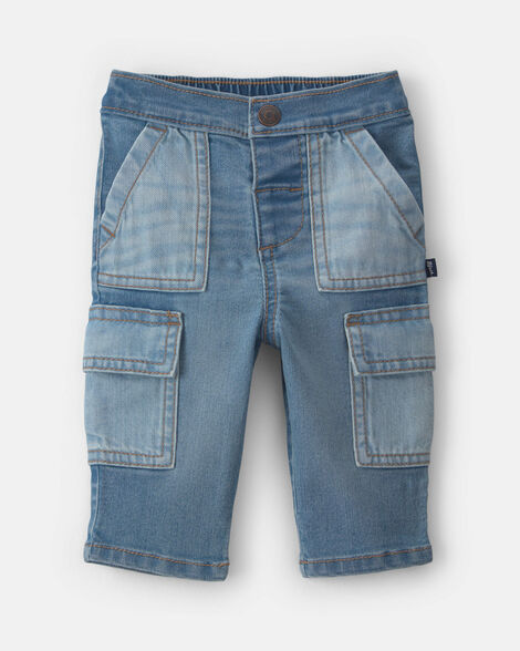 Baby Boy Straight-Leg Cargo Jeans - Medium Wash
