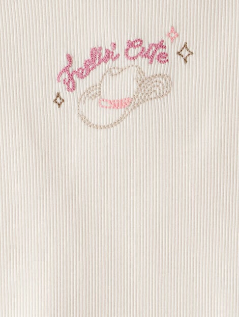 Toddler Girl Cowgirl Hat Cotton Short-Sleeve Top - Ivory