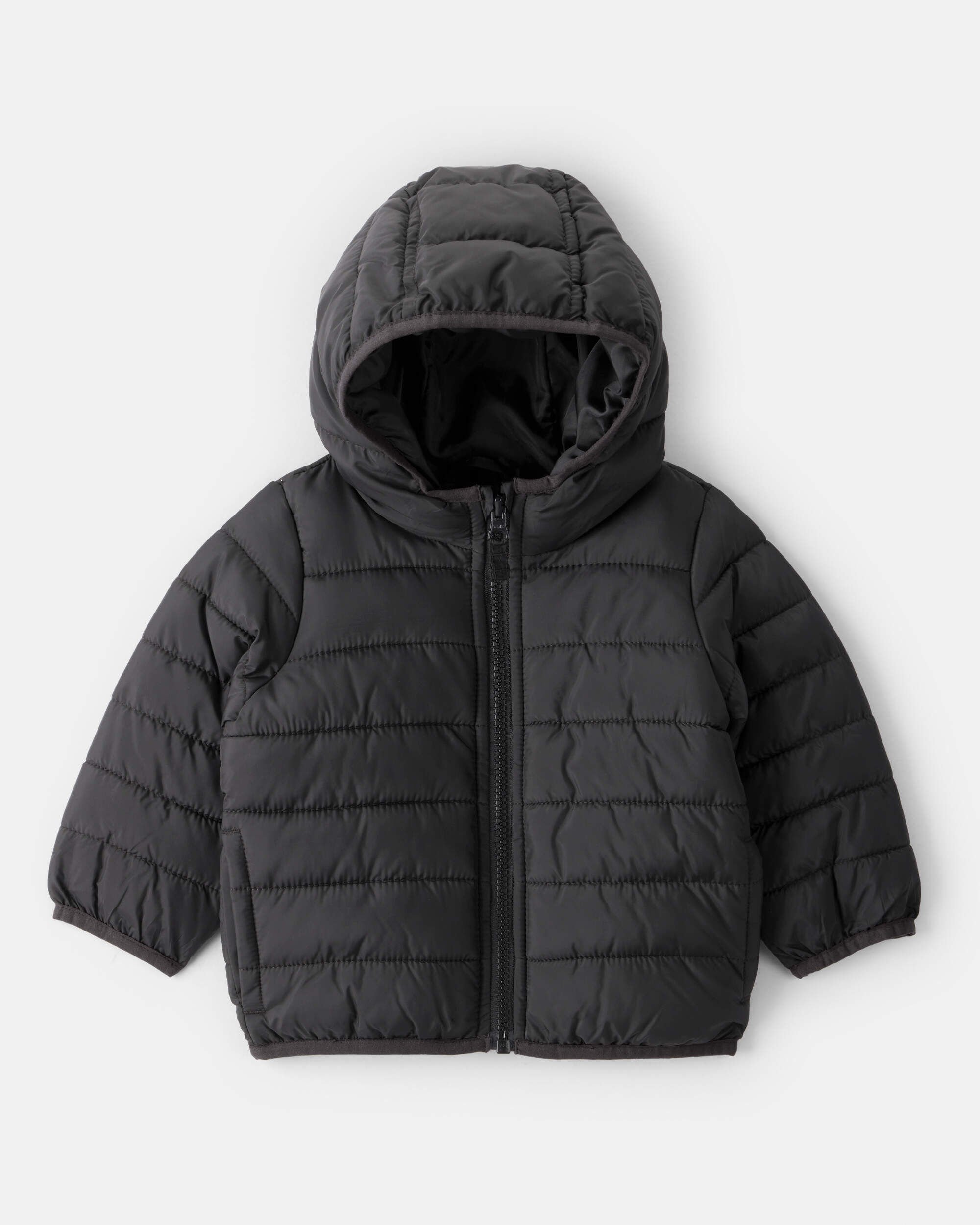 Baby Packable Hooded Puffer Jacket - Black