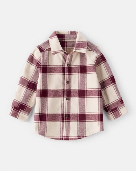 Baby Boy Plaid Button-Down Shirt - Maroon/Cream