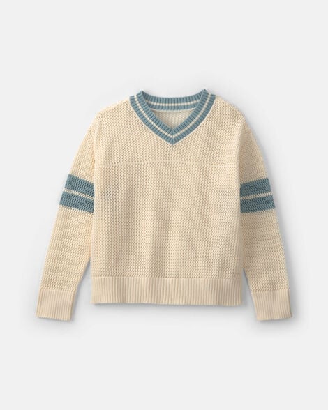 girls 2-piece varsity sweater - cream/blue