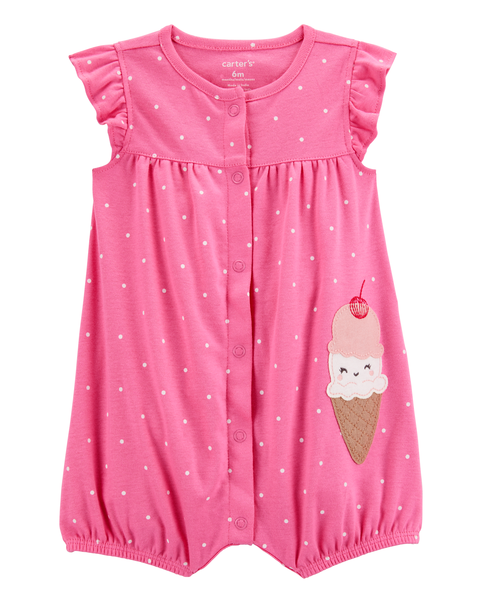 Baby Girl Ice Cream Short-Sleeve Cotton Romper - Pink