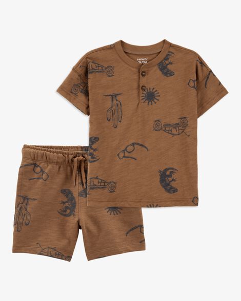 Product image 1 of Toddler 2-Piece Desert Print Henley & Pull-On Shorts Set - Brown