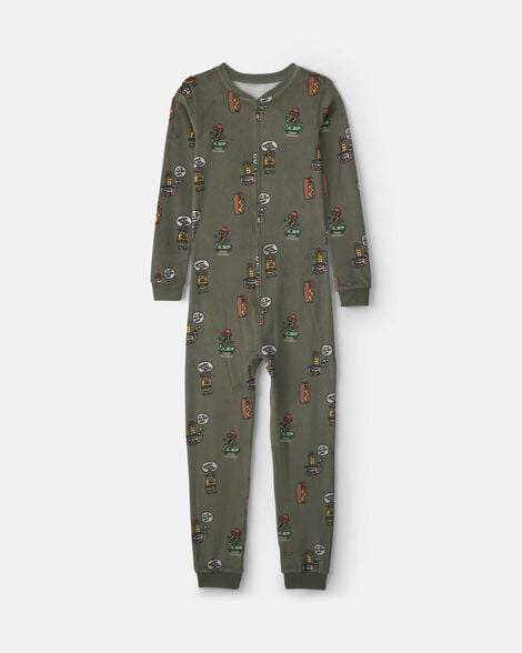 boys 1-piece silly food dreamplush snug fit pajama - olive green