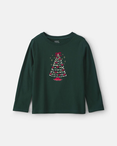girls christmas tree long-sleeve graphic tee - green