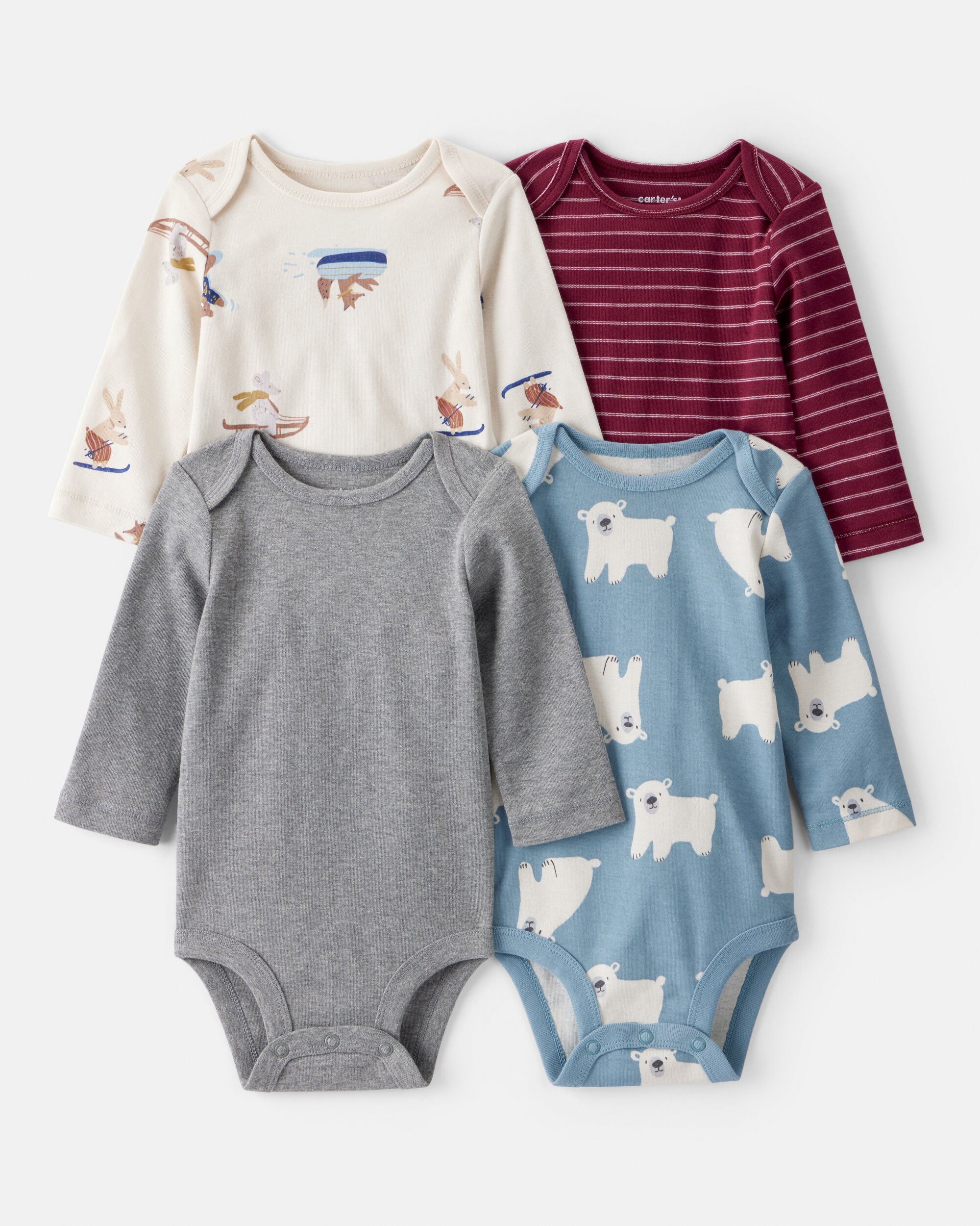 Baby Boy 4-Pack Polar Bear Animal Print Long-Sleeve Multipack Bodysuits