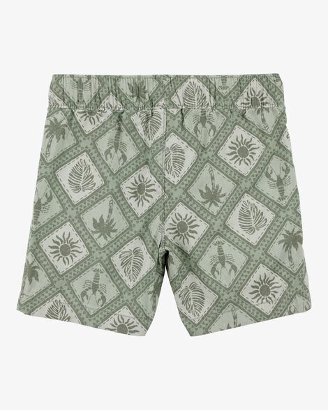 Product image 5 of Baby 2-Piece Tile Print Button-Down Shirt & Drawstring Shorts Set - Green