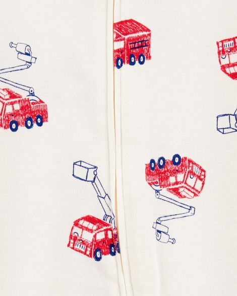  Product image 2 of Baby Fire Truck Print 2-Way Zip Cotton Sleep & Play Pajamas - Cream