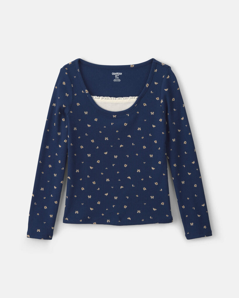 OshKosh B'gosh Girls Floral Long-Sleeve Top 10 Navy Blue