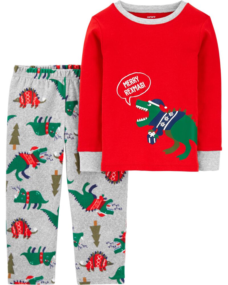 2 Piece Dinosaur Christmas Fleece Pjs Carters Com