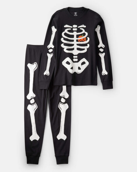 Product image 1 of Adult 2-Piece Glow Skeleton Halloween 100% Snug Fit Cotton Pajamas - Black