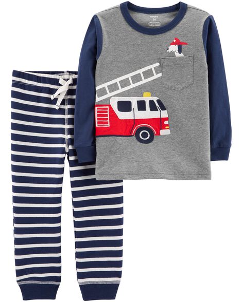 2-Piece Firetruck Tee & Striped Jogger Set