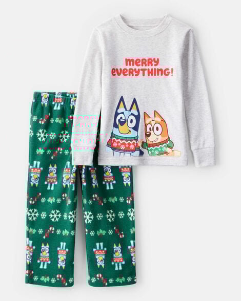 toddler bluey™ cotton long-sleeve loose fit 2-piece pajamas - grey/green