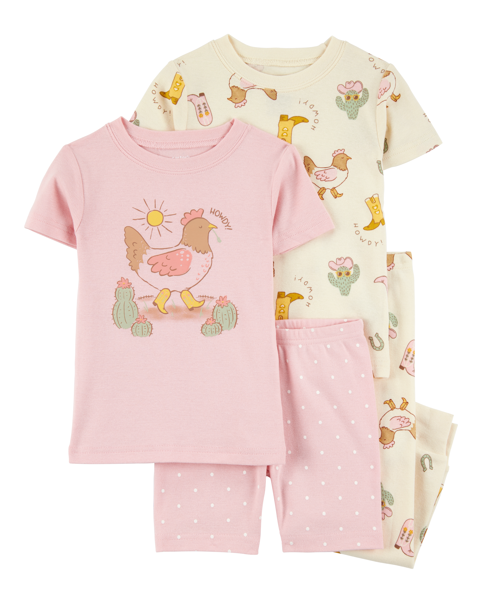 Toddler Girl 4-Piece Western Chicken 100% Snug Fit Cotton Pajamas - Pink