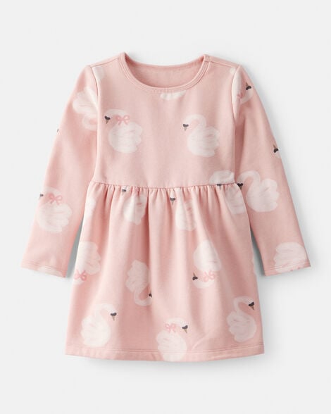 toddler girl daydream fleece swan knit dress - pink