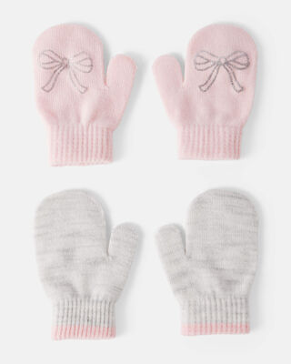 Product image 1 of Toddler Girl 2-Pack Bow Winter Mittens - Pink/Grey