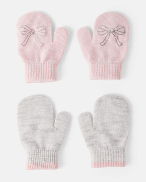 Product image 1 of Toddler Girl 2-Pack Bow Winter Mittens - Pink/Grey