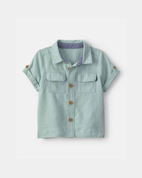 Baby Boy Linen Short-Sleeve Button-Down Shirt - Green