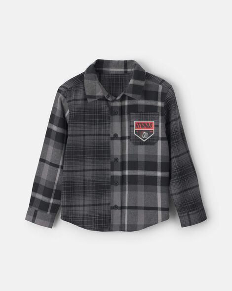 boys hot wheels™ plaid button-down shirt - grey