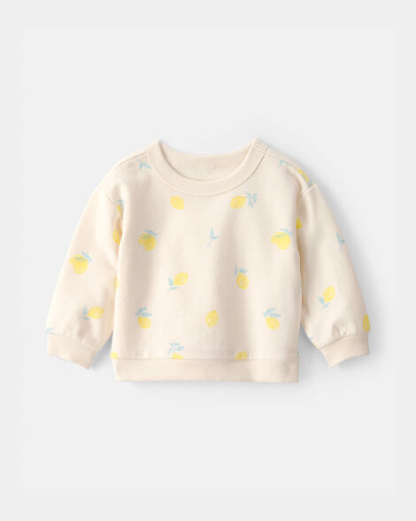 baby girl lemon french terry pullover sweatshirt - ivory