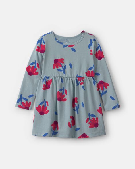 toddler girl floral long-sleeve dress - blue
