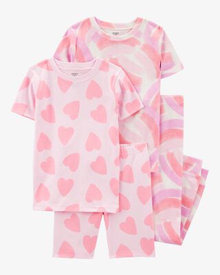 Product image 1 of Kid 4-Piece Rainbow Heart 100% Snug Fit Cotton Pajamas - Pink