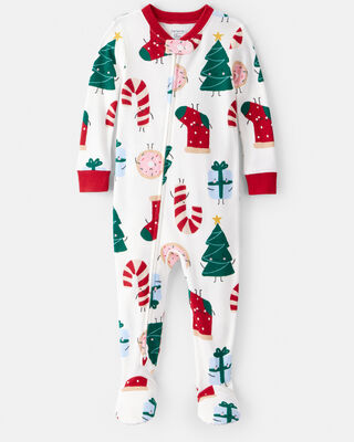 Product image 1 of Baby Christmas Print 100% Cotton Long-Sleeve 2-Way Zip 1-Piece Pajamas