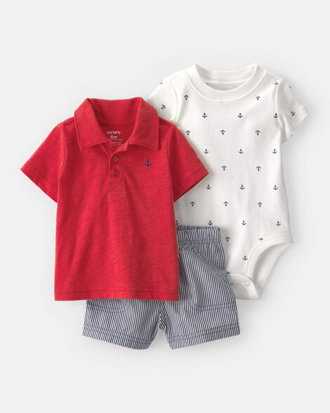 Carter's baby boy 3-piece anchor polo outfit set 12M Red/Blue/White
