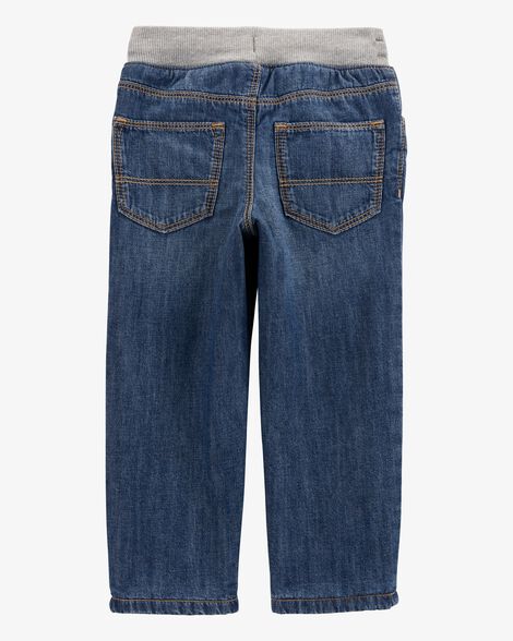  Product image 4 of Toddler Drawstring Fleece-Lined Jeans  - Dark Blue