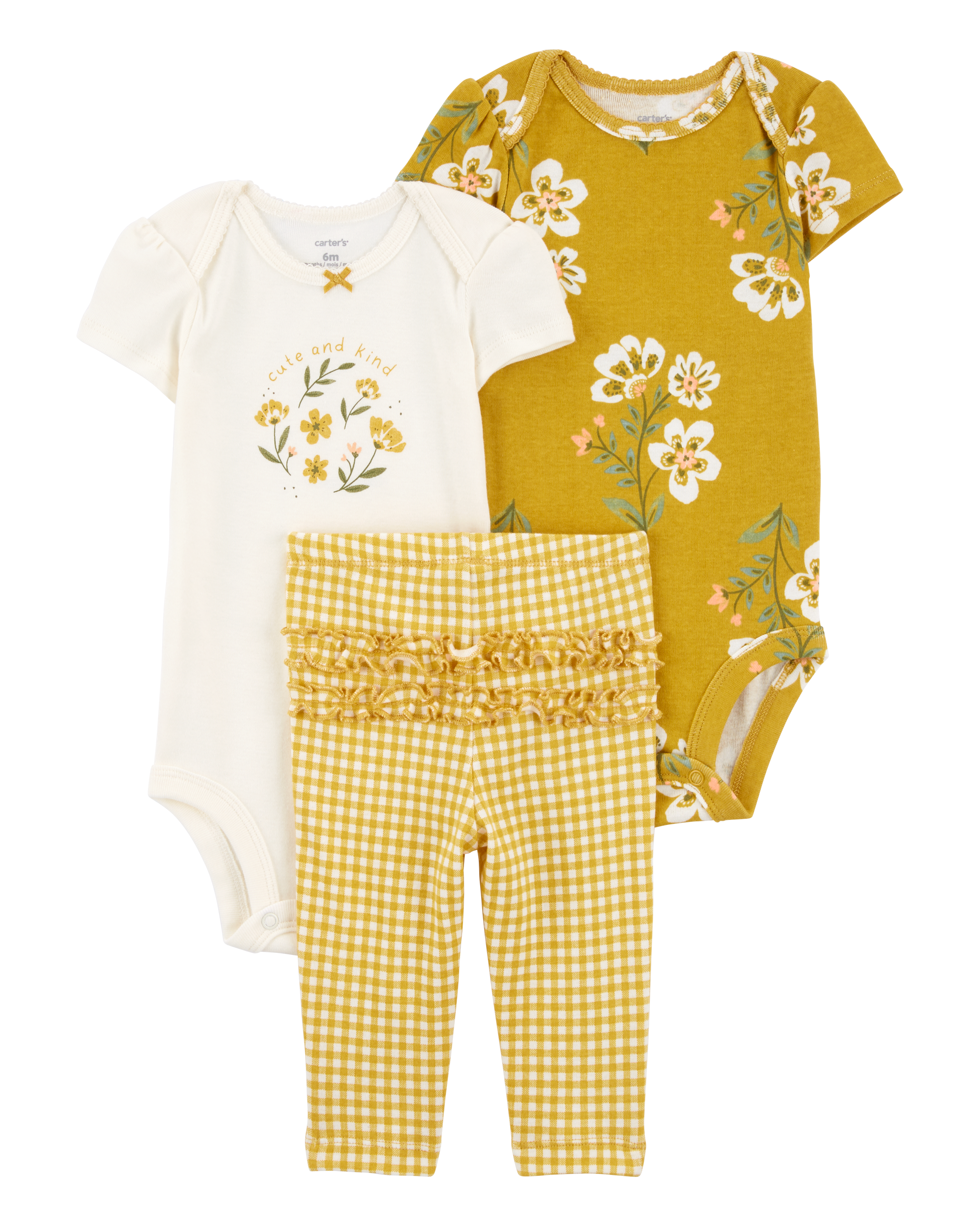 Baby Girl 3-Piece Floral Outfit Set - Ivory/Mustard
