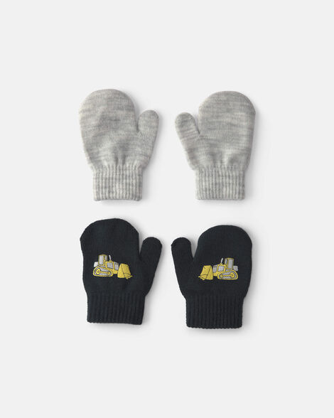 toddler boy 2-pack construction mittens - black/grey
