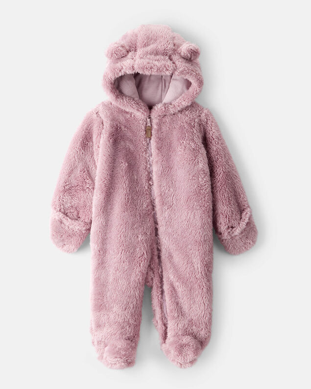Product image 1 of Baby Girl Sherpa Long-Sleeve Hooded Jumpsuit - Pink