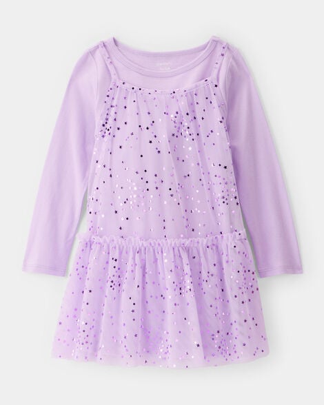 toddler girl star princess tulle dress - purple