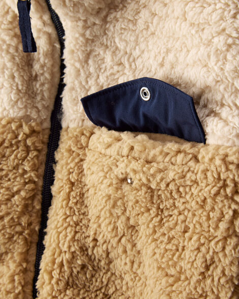 Product image 2 of Boys Sherpa Long-Sleeve Zip-Up Jacket - Cream/Navy