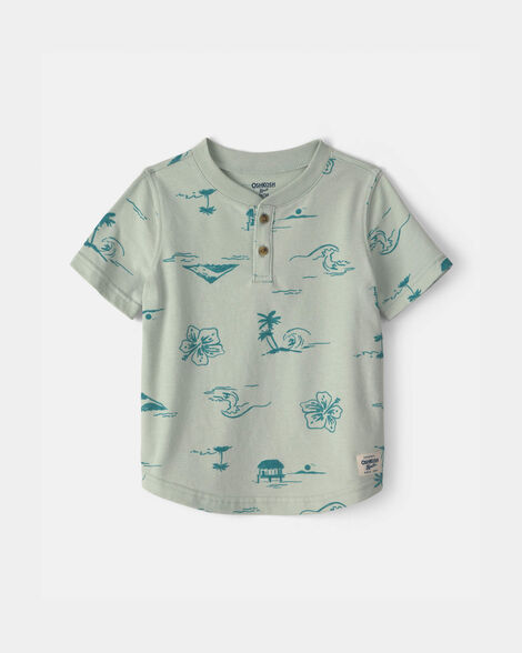 Toddler Boy Beach Henley Top - Green