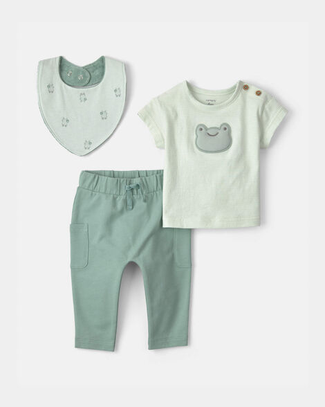 baby boy 3-piece frog top & pant set - green