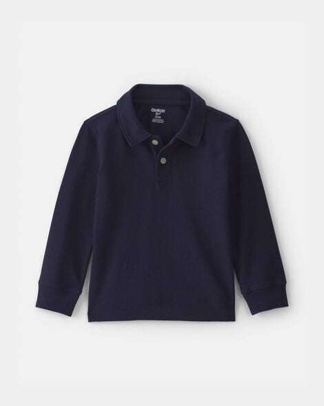Toddler Boy Uniform Piqué Long-Sleeve Polo Shirt - Navy