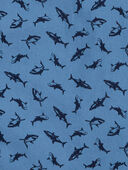 Blue - Kid Shark Print Button-Front Short Sleeve Shirt, Selected