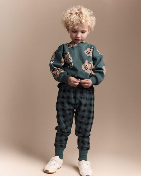 Toddler No-Seam Jogger Pant in Plaid - Green/Black