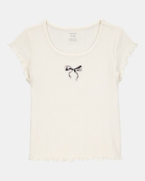 kid bow pointelle baby tee - white