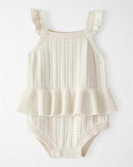CREAM BODYSUIT WITH ILLUSTRATION AND RUFFLE IN ORGANIC COTTON, NEWBORN