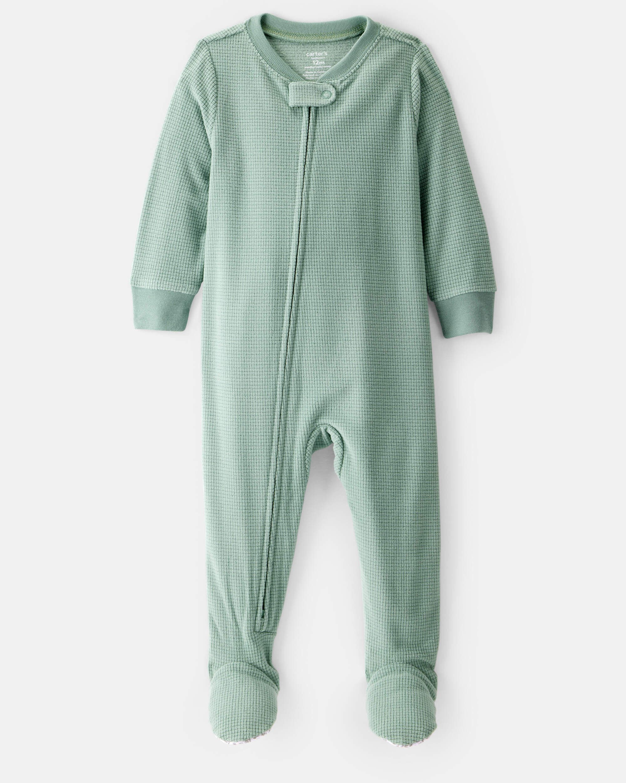 Toddler Boy Loose Fit Long-Sleeve 2-Way Zip 1-Piece Pajamas - Green