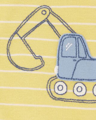 Product image 2 of Baby Construction Striped Cotton Short-Sleeve Romper - Yellow