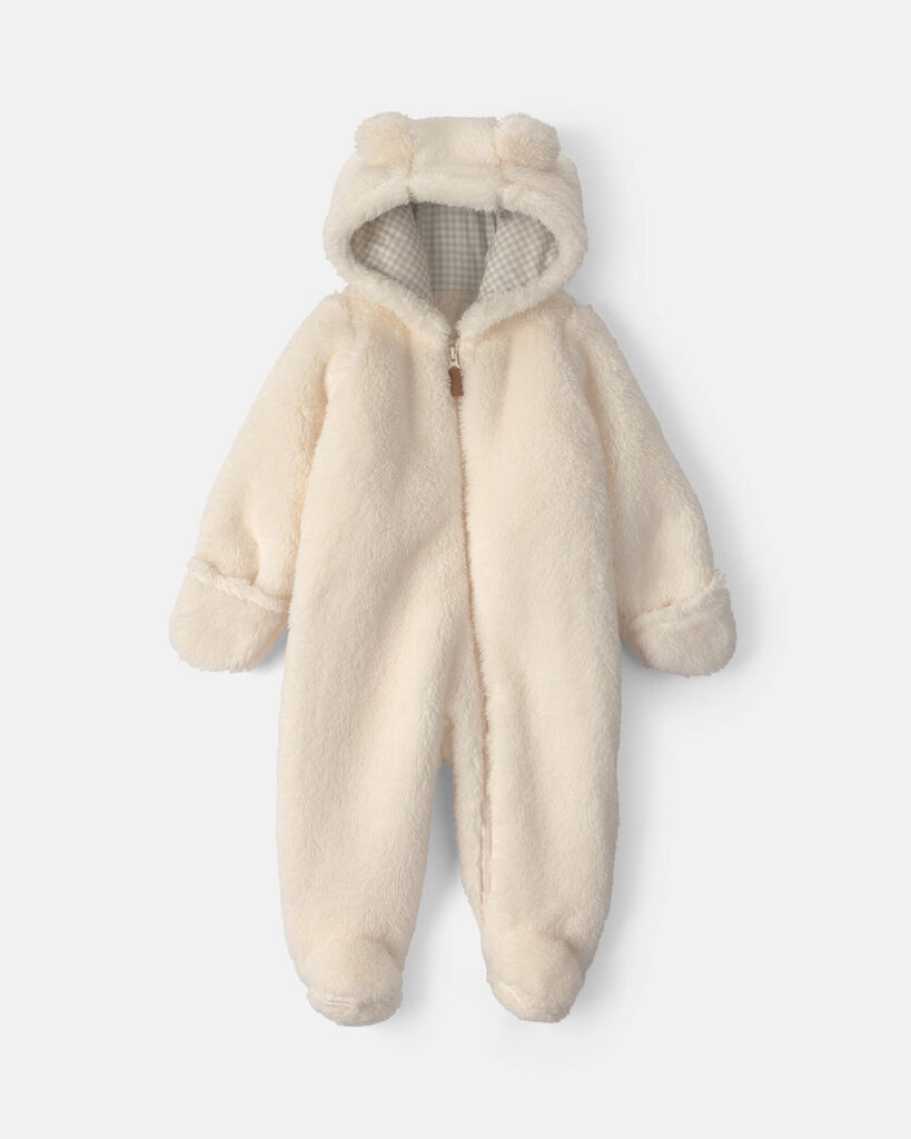 Carter's Baby Boys' and Girls' Teddy Fleece Hooded Jumpsuit - Cream