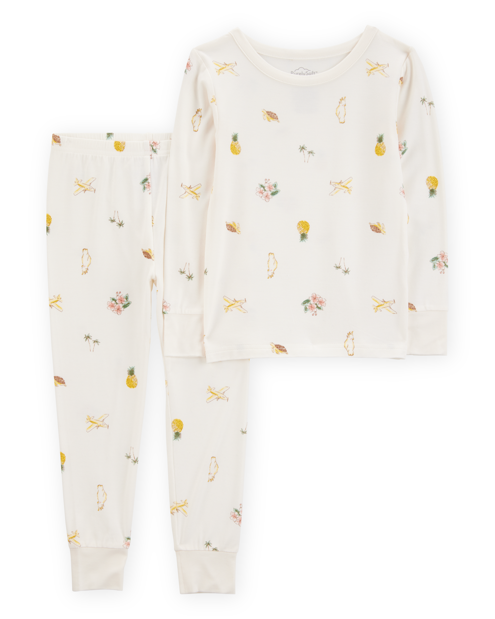 Toddler Tropical Print PurelySoft 2-Piece Pajamas - Ivory