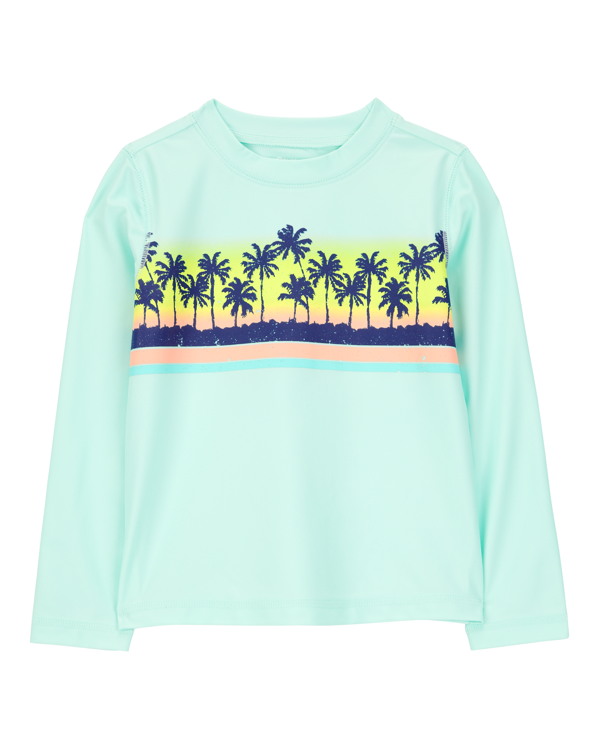 Toddler Boy Palm Tree Long-Sleeve Rashguard Swim - Mint Blue